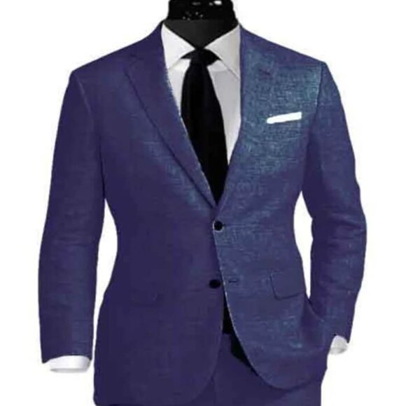 Linen Suit - Mens Summer Suits in Navy Blue Color - Beach Wedding - Picture 1 of 2
